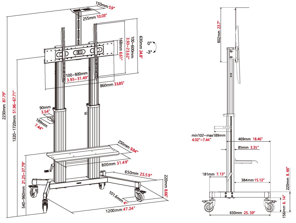 Vision Aluminium Flat Panel Cart 130kg