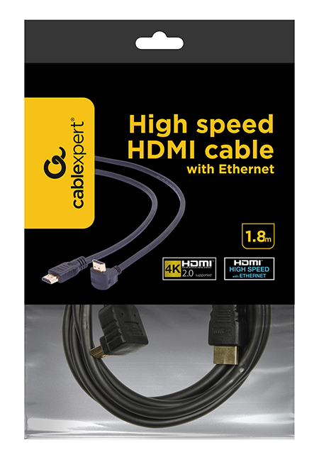 HDMI v.1.4 90 Degrees Male To Straight Male Connectors Cable 19 Pins Gold-plated Connectors 2.0m