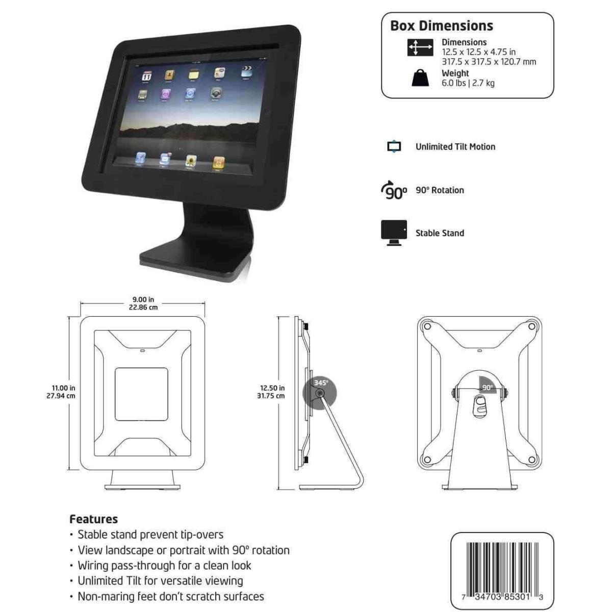 Enclosure Kiosk - Stand For Web Tablet - Aluminium - Black