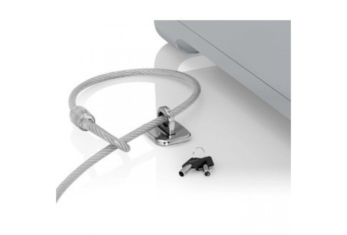 Universal Tablet Coiled Lock with Adhesive Security Plate - Silver
