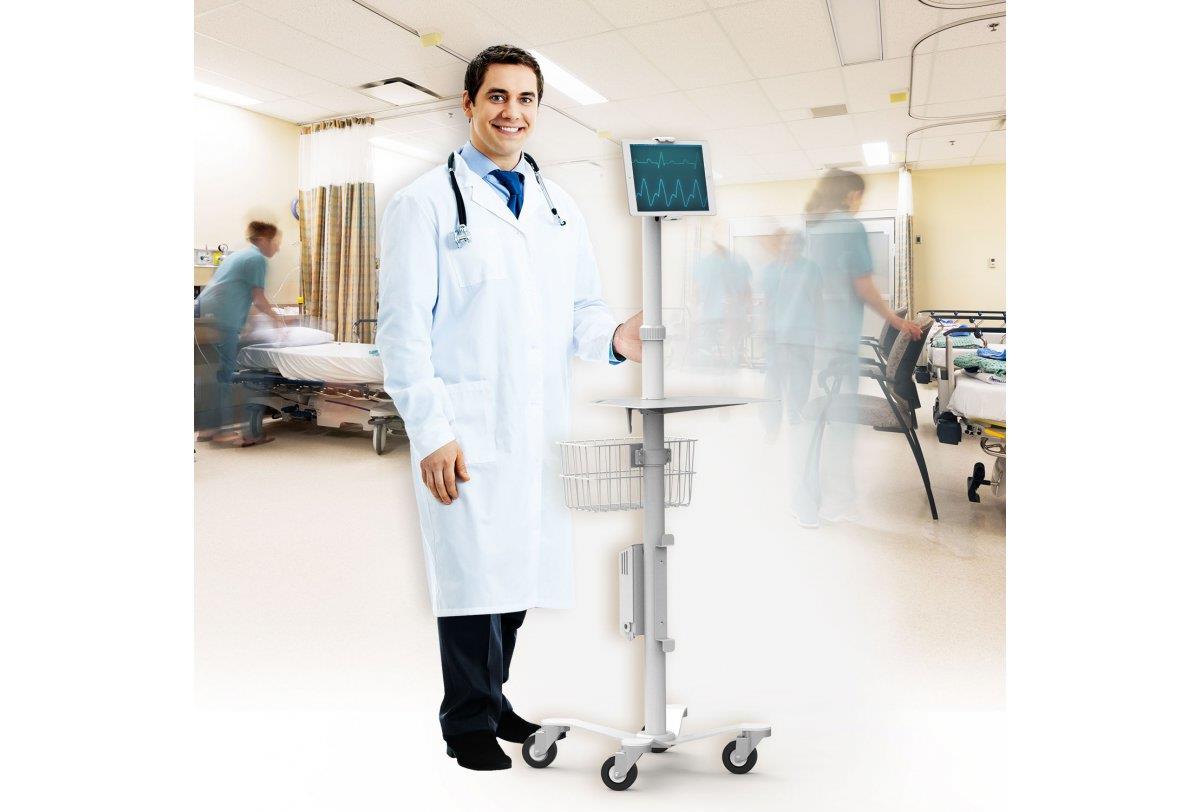 Cling Rise Freedm Rolling Kiosk All Tablets Stand White