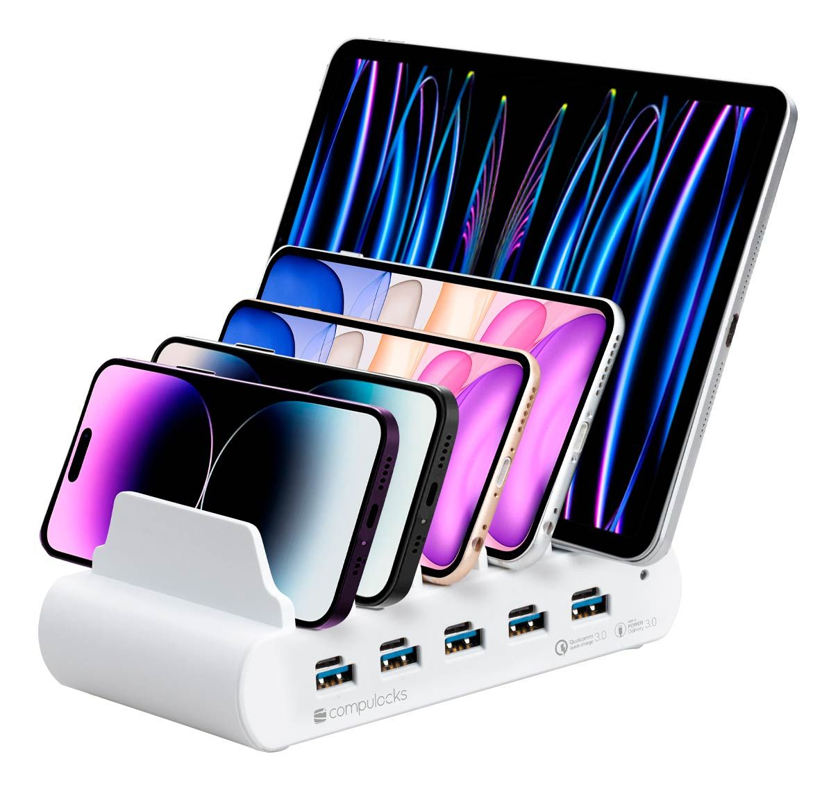 USB and USB-C 5-Port Multiple Tablet Charging Station - EU Plugs