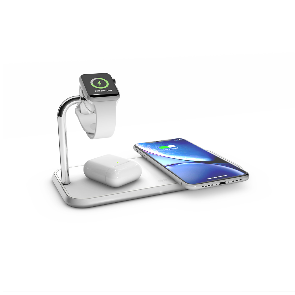 Wireless Qi Charger Aluminium Dual 10w + Watch White For Apple