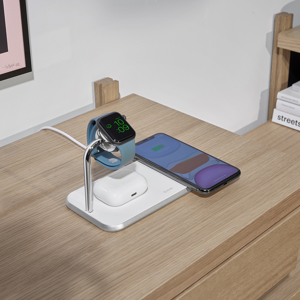 Wireless Qi Charger Aluminium Dual 10w + Watch White For Apple