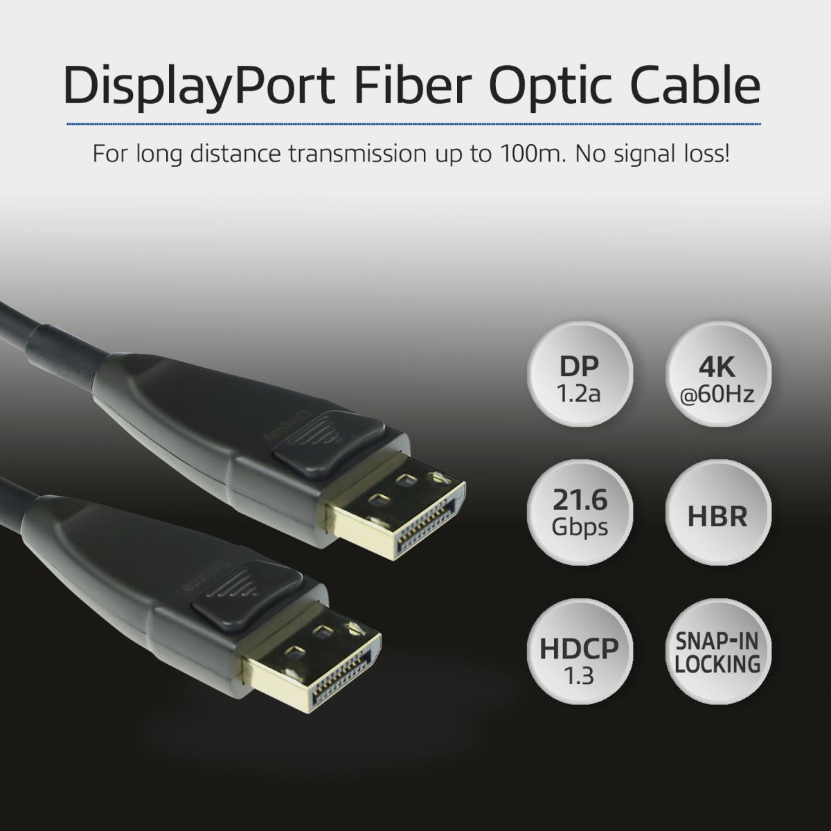 DisplayPort Hybrid Fiber/copper Cable Dp Male To Dp Male - 30m