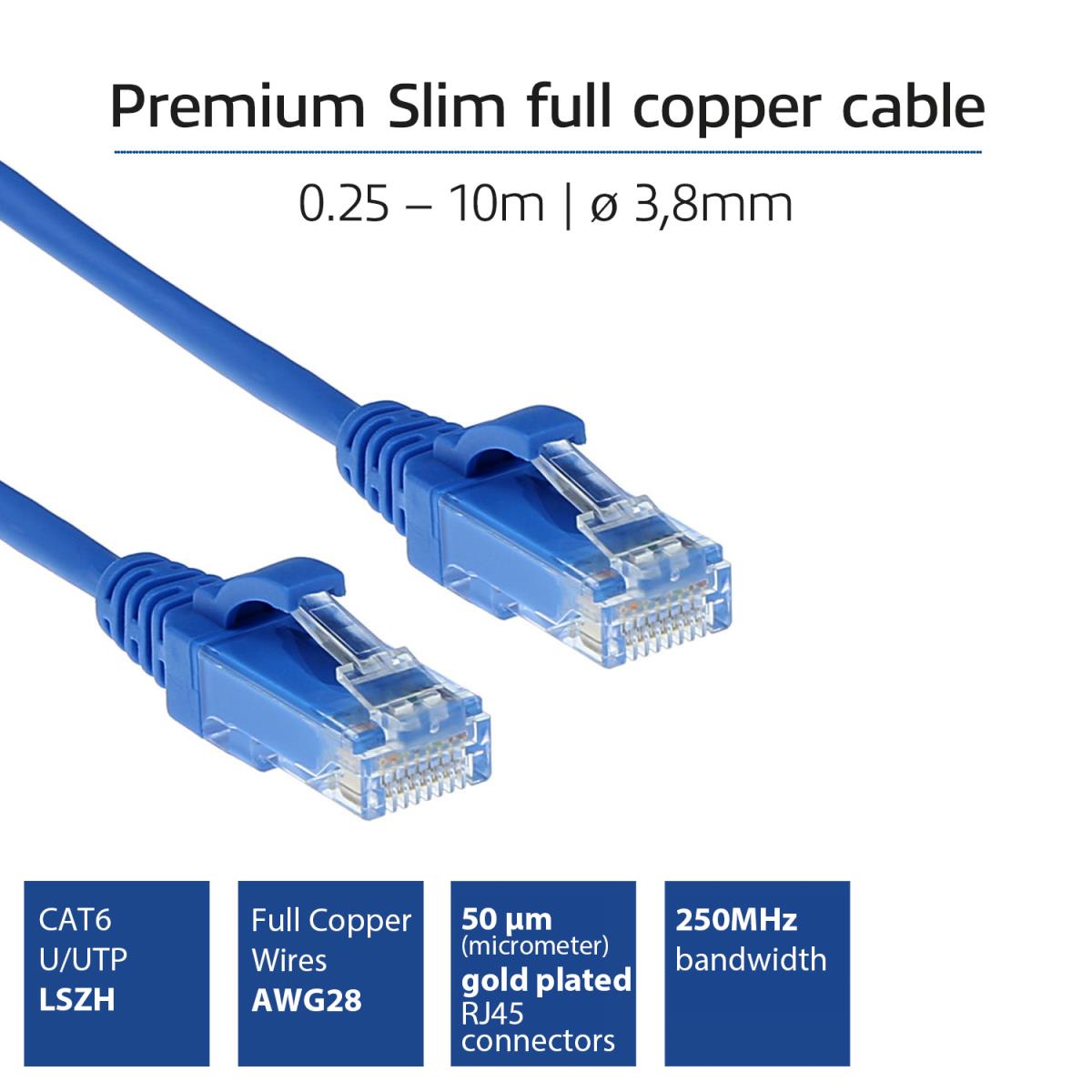 Slimline Patch Cable - CAT6 - U/UTP - 2m - Blue