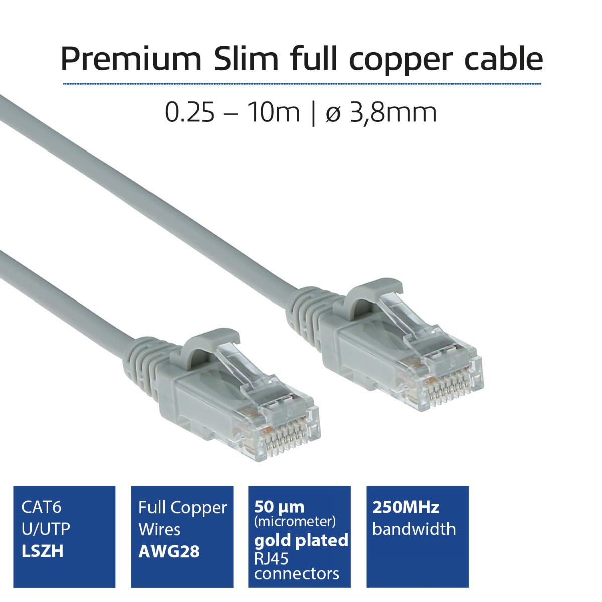 Slimline Patch Cable - CAT6 - U/UTP - 1.5m - Grey