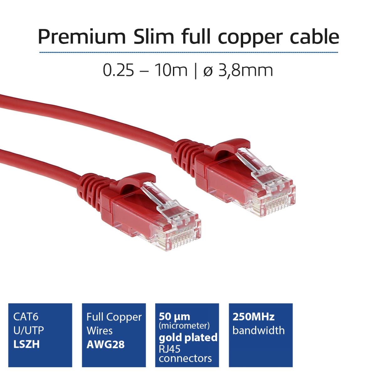 Slimline Patch Cable - CAT6 - U/UTP - 3m - Red