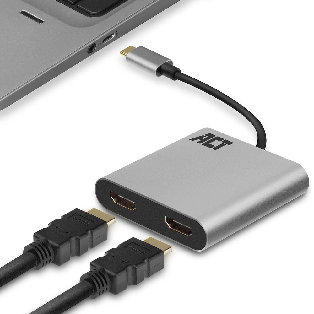 USB-C to HDMI dual monitor MST female adapter 4K 60Hz cable length 0.13m aluminium housing