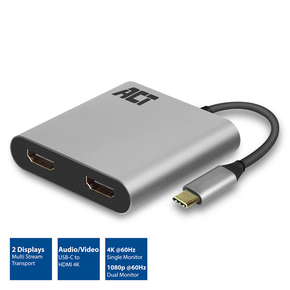 USB-C to HDMI dual monitor MST female adapter 4K 60Hz cable length 0.13m aluminium housing