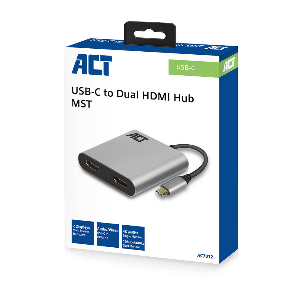 USB-C to HDMI dual monitor MST female adapter 4K 60Hz cable length 0.13m aluminium housing