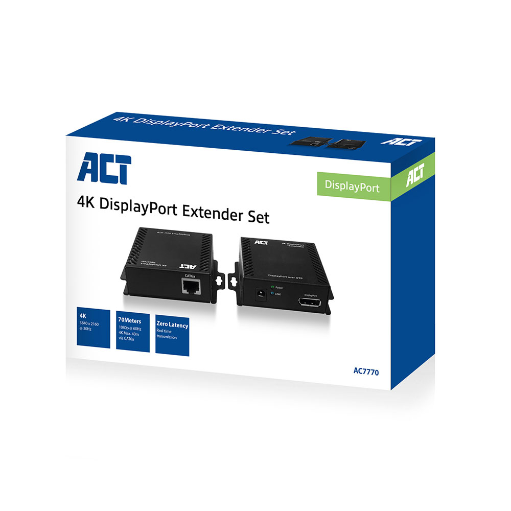 4K DisplayPort Over CATX Extender set up to 70 Meter