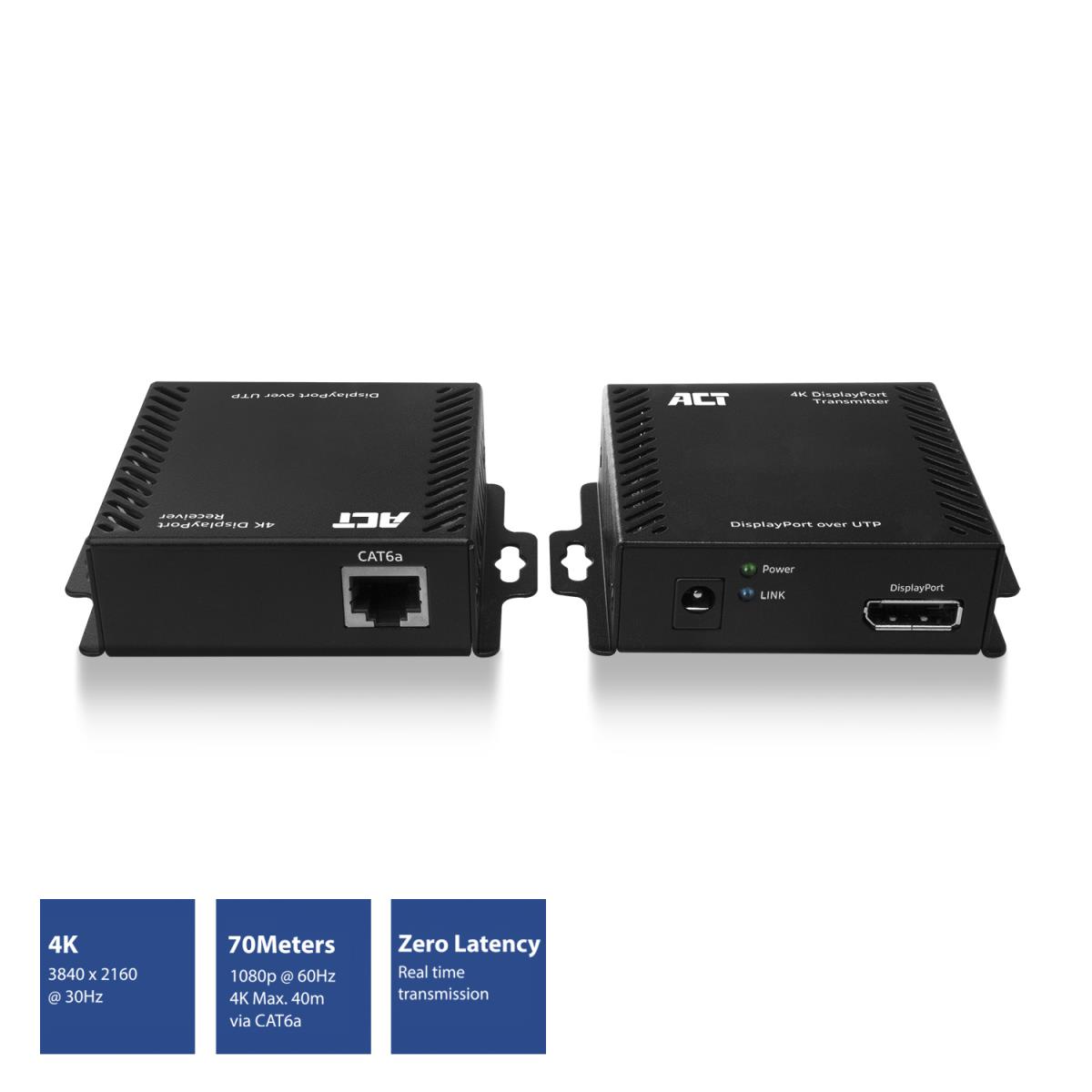 4K DisplayPort Over CATX Extender set up to 70 Meter