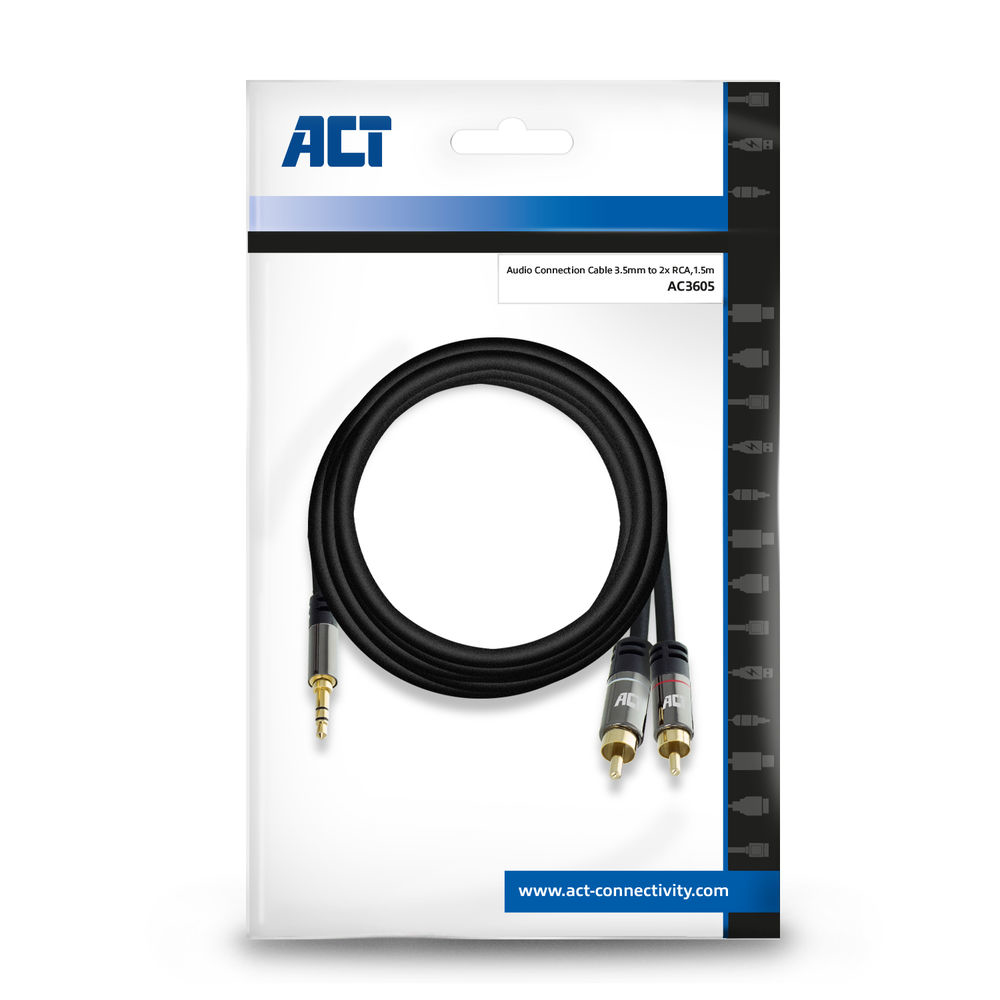High Quality Audio Connection Cable 1x 3.5mm Stereo Jack Male - 2x Rca Male 1.5m