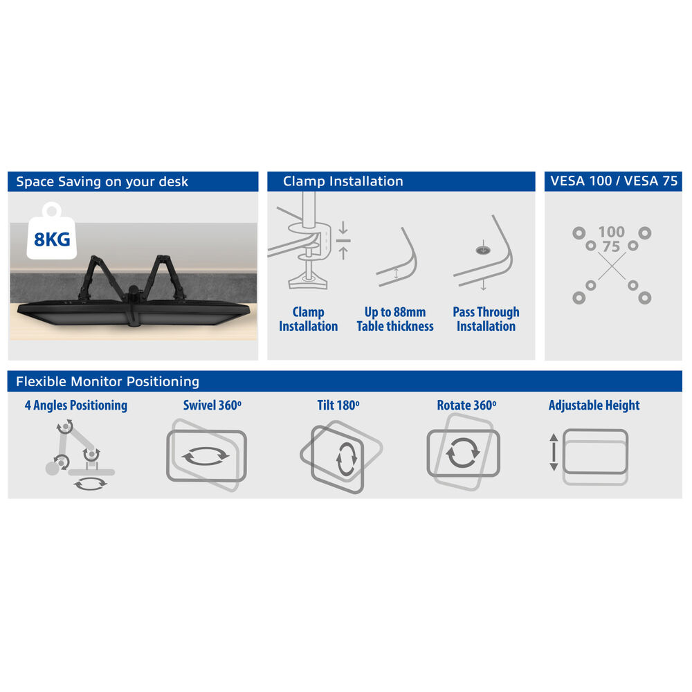 Monitor Desk Mount 2 Screens Up To 32in Vesa