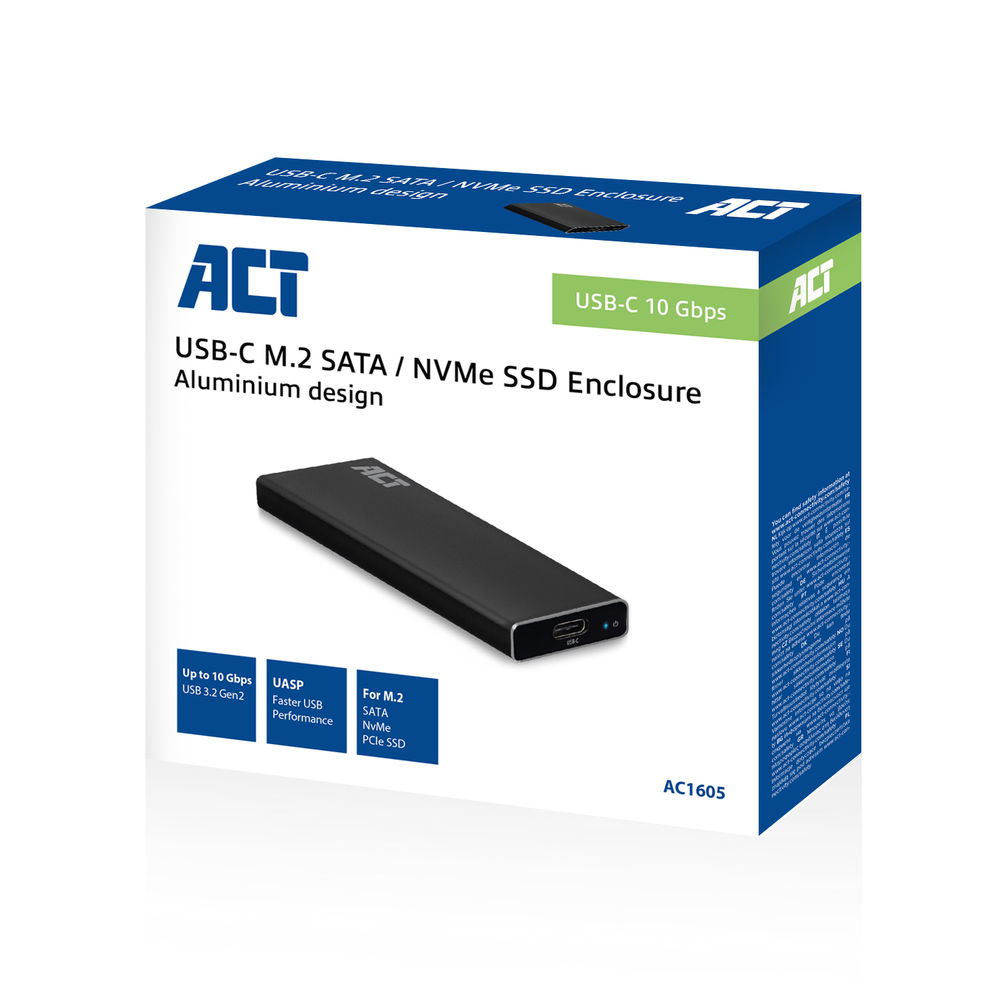 SSD Enclosure / M.2 SATA and NVMe / USB-C 3.2 Gen2 Aluminium