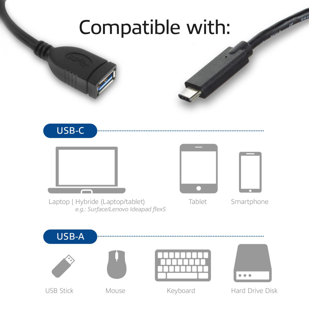 USB 3.2 Gen2 OTG Cable C Male - A Female 0.2m