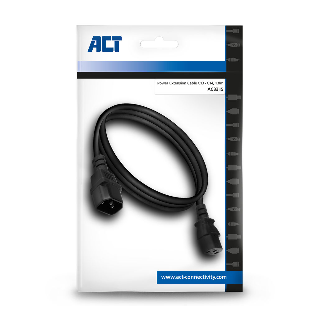 Power Cord C13 - C14 Black 2m