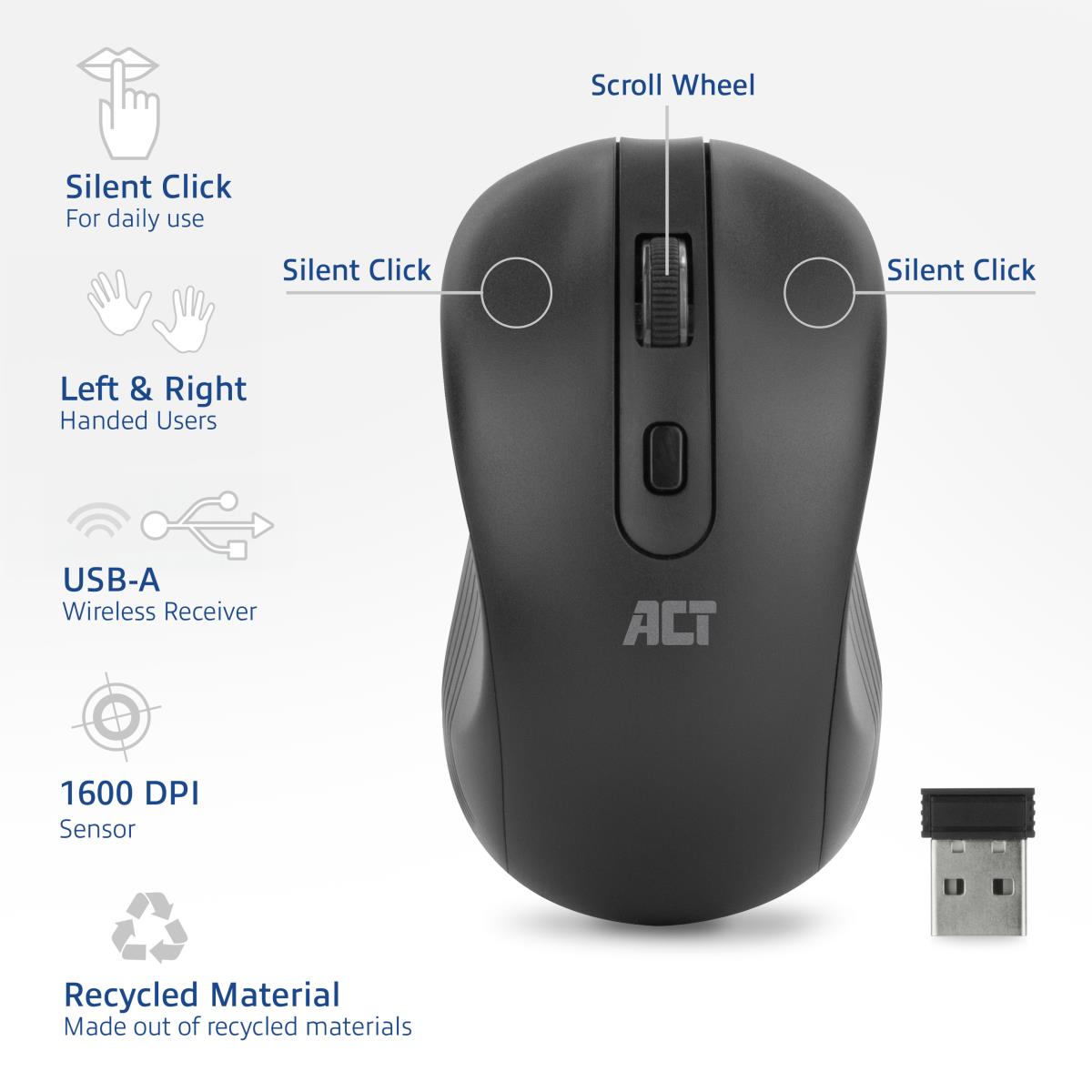 Wireless Mouse USB Nano Receiver 1000 dpi Black