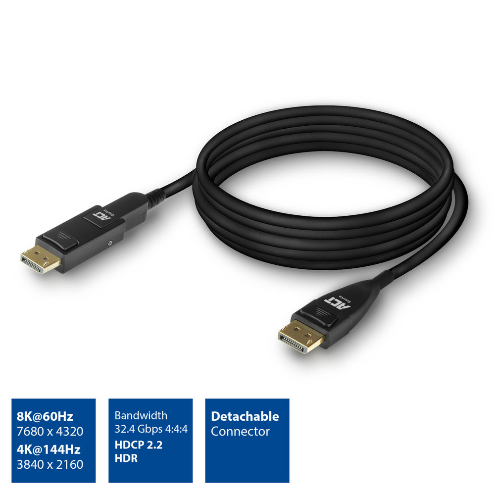 DisplayPort 1.4 Active Optical Cable 8K with Detachable Connector DisplayPort Male - DisplayPort Male 10m