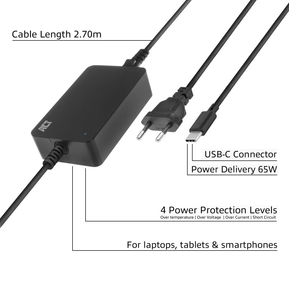 USB-C Laptop Charger With Power Delivery Profiles 65w