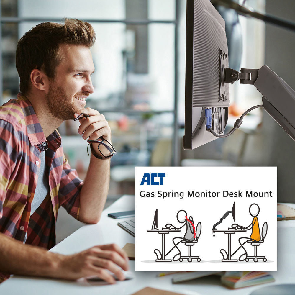 Monitor Desk Mount With Gas Spring 1 Screen Up To 32in With Vesa