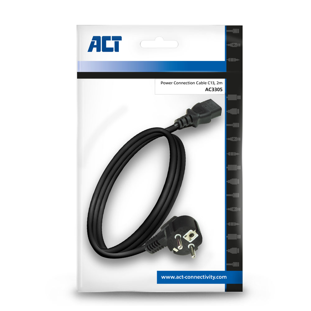 Powercord mains connector CEE 7/7 male (angled) - C13 black 2 m