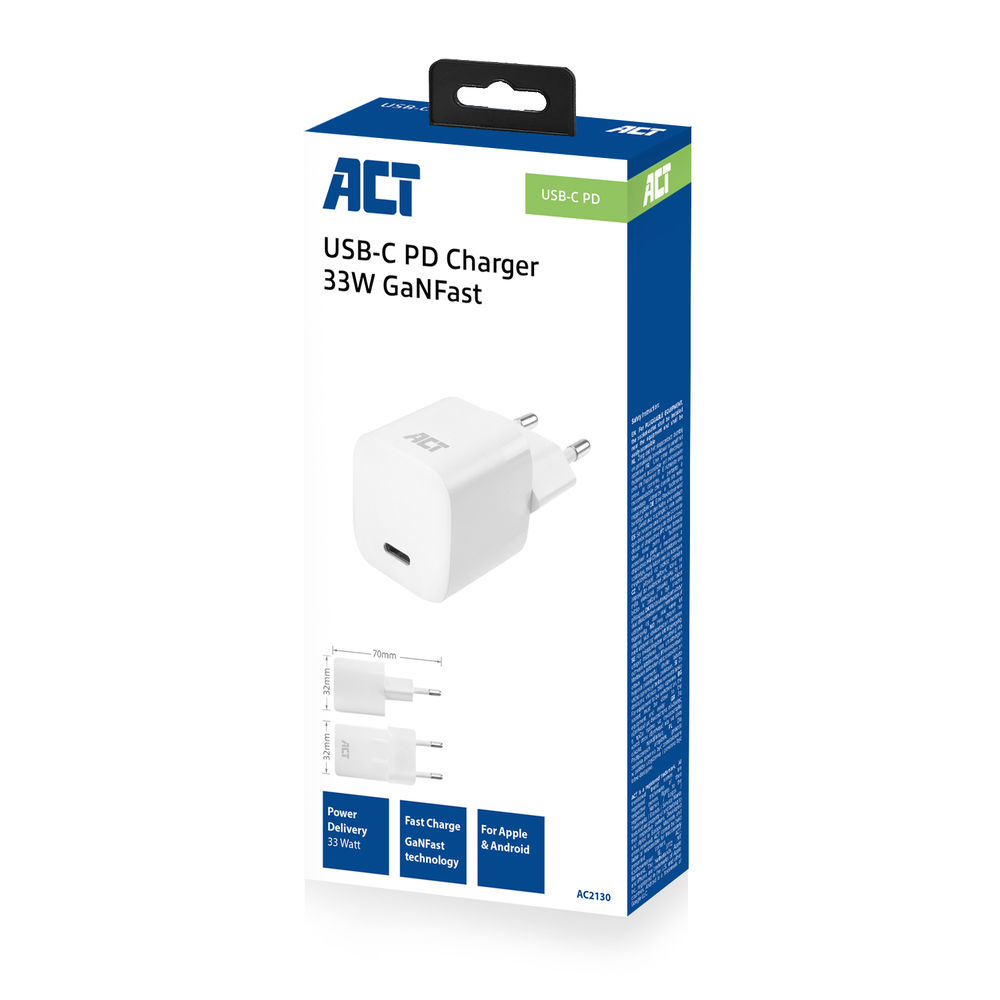 Compact USB-c Charger 33w With Power Delivery And Ganfast
