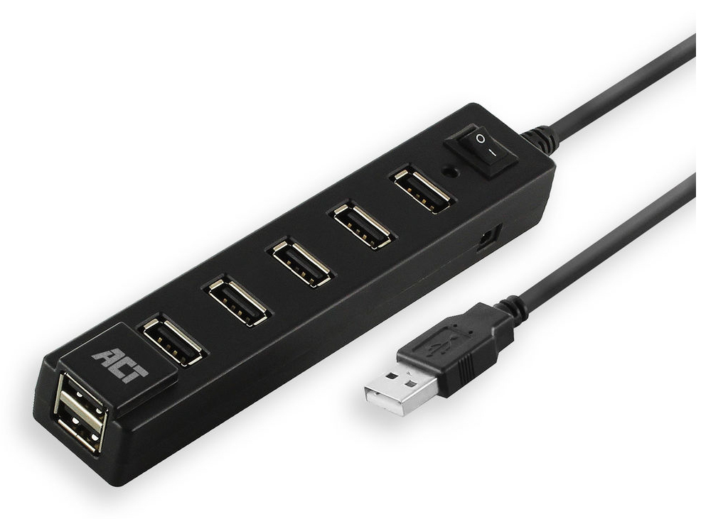 USB Hub 2.0 7x USB-A on and off switch Black