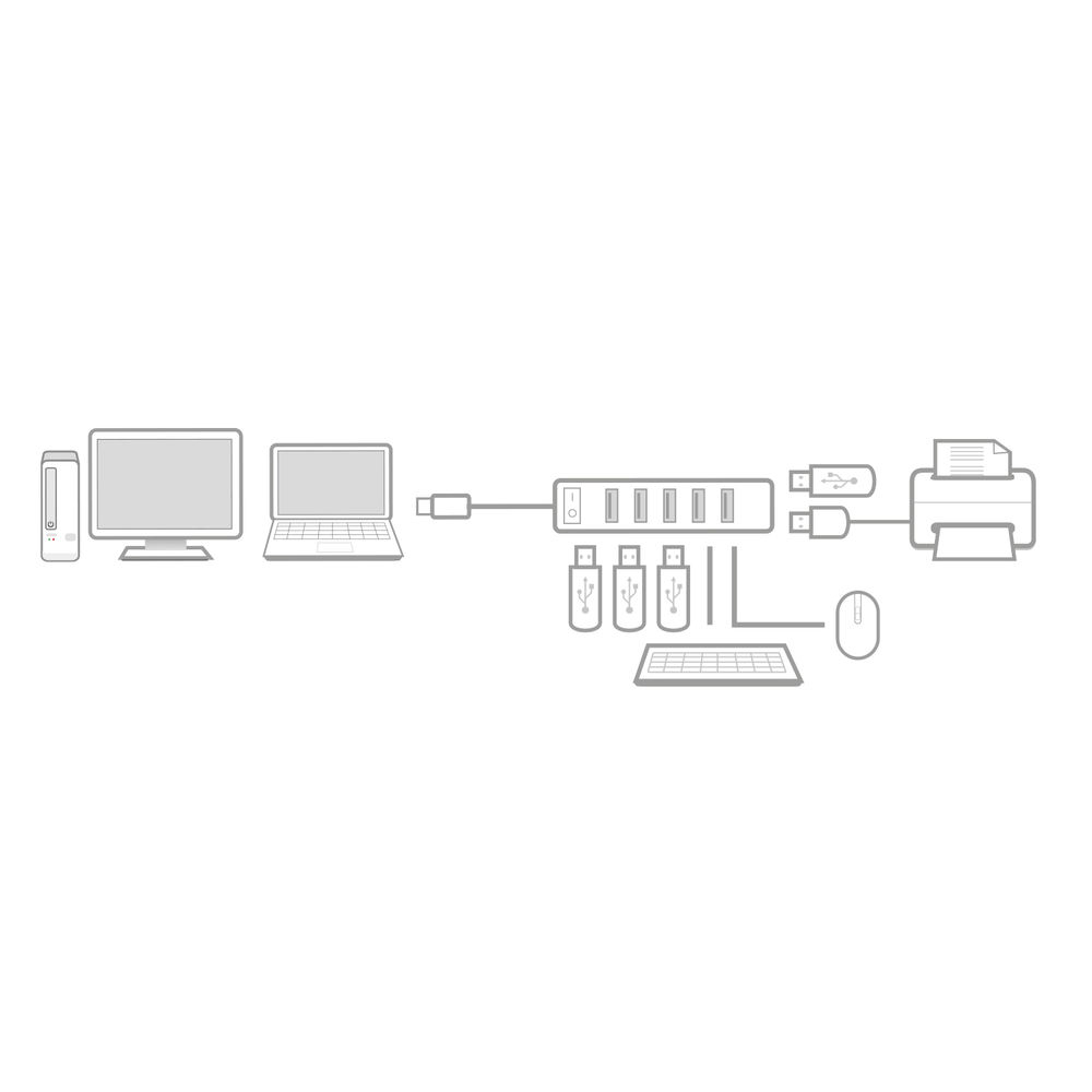USB Hub 2.0 7x USB-A on and off switch Black