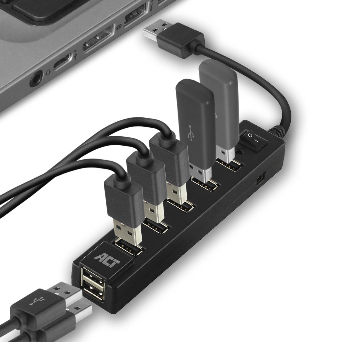 USB Hub 2.0 7x USB-A on and off switch Black