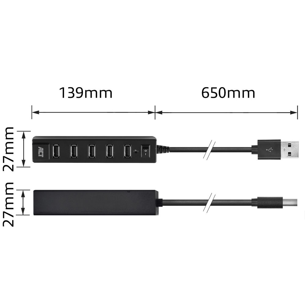 USB Hub 2.0 7x USB-A on and off switch Black