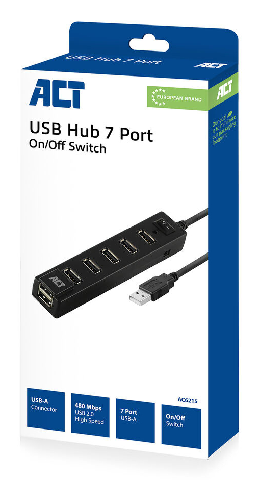 USB Hub 2.0 7x USB-A on and off switch Black