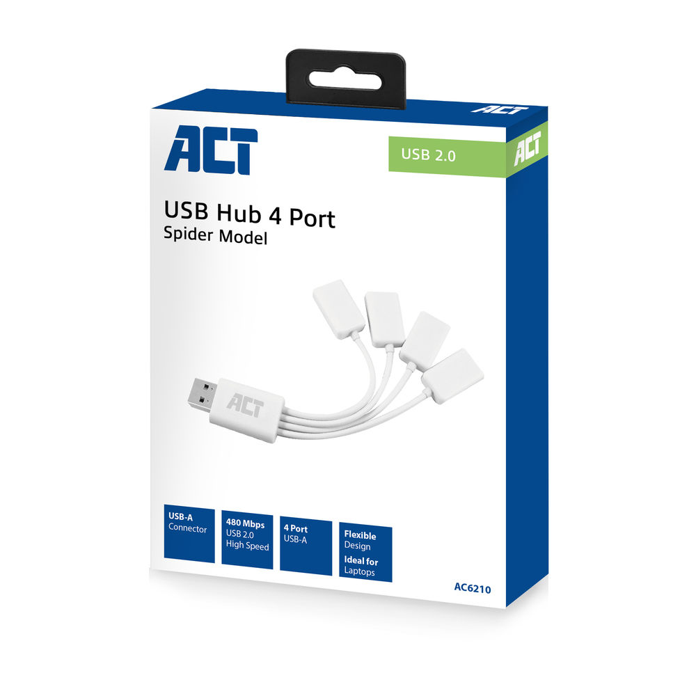USB Hub 2.0 4x USB-A Flexible White