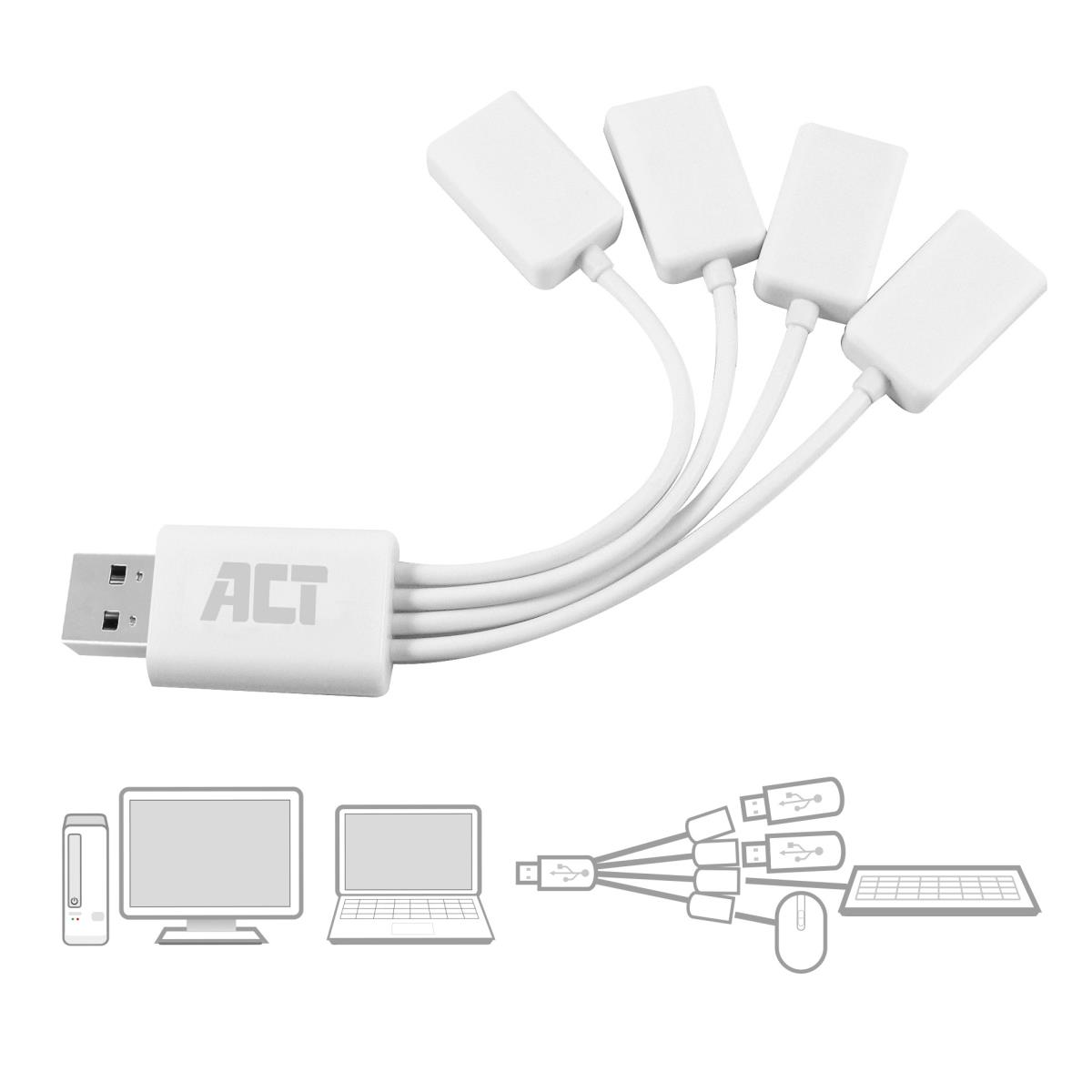 USB Hub 2.0 4x USB-A Flexible White