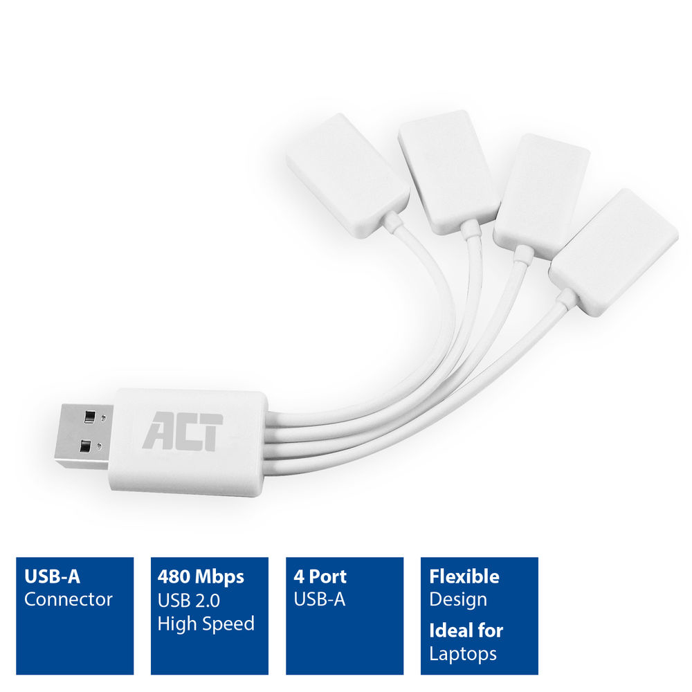 USB Hub 2.0 4x USB-A Flexible White