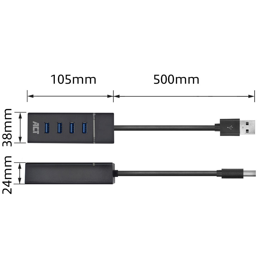 USB Hub 3.2 4x USB-A Ports Black