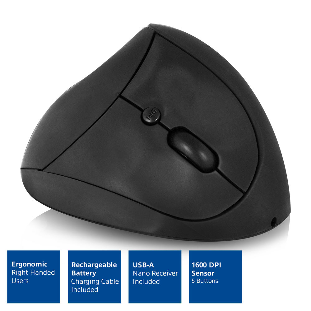 Wireless Ergonomic Mouse USB Nano Receiver 1600 dpi Black