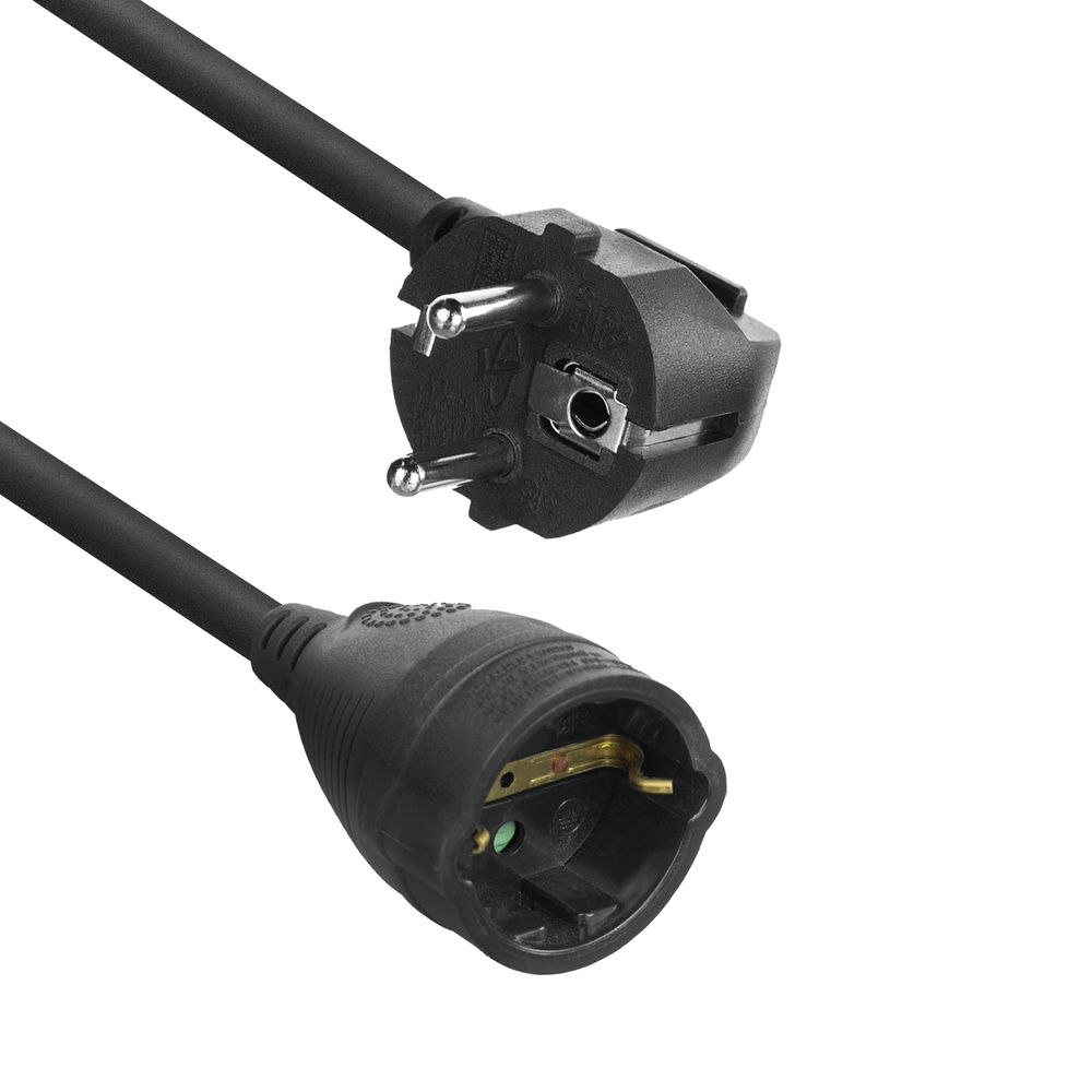 Powercord Extension Cable CEE 7/7 Male (angled) - CEE 7/7 Female Black 10m