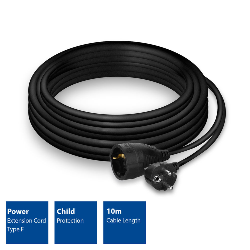 Powercord Extension Cable CEE 7/7 Male (angled) - CEE 7/7 Female Black 10m