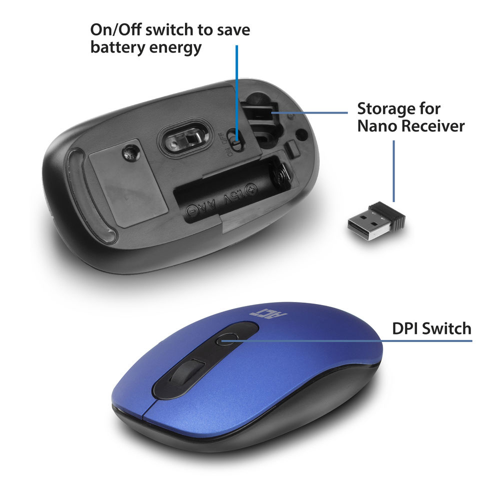 Wireless Mouse USB Nano Receiver 1200dpi Blue