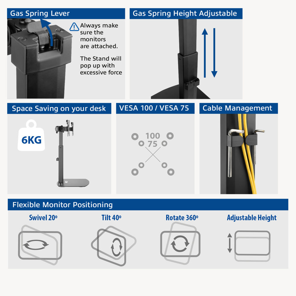 Free Standing Gas Spring Dual Monitor Arm Office Crossbar