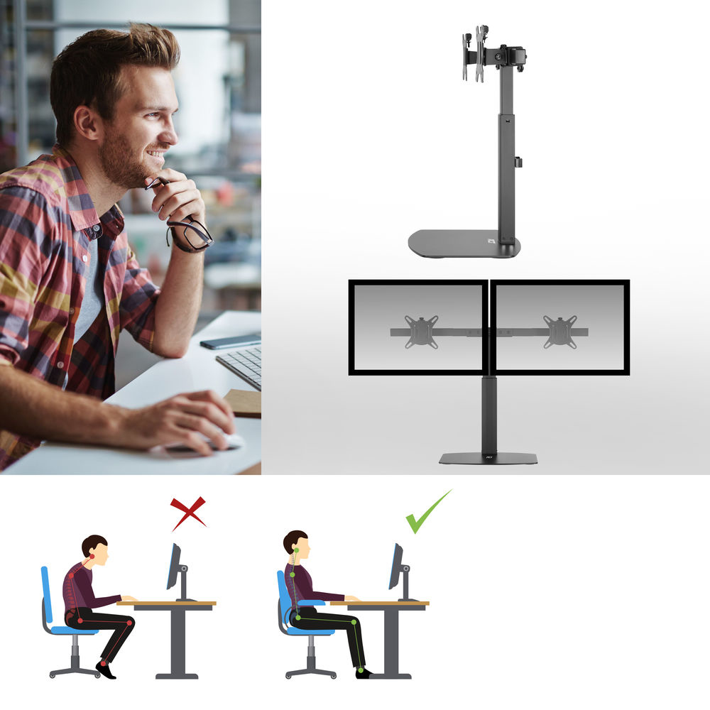 Free Standing Gas Spring Dual Monitor Arm Office Crossbar