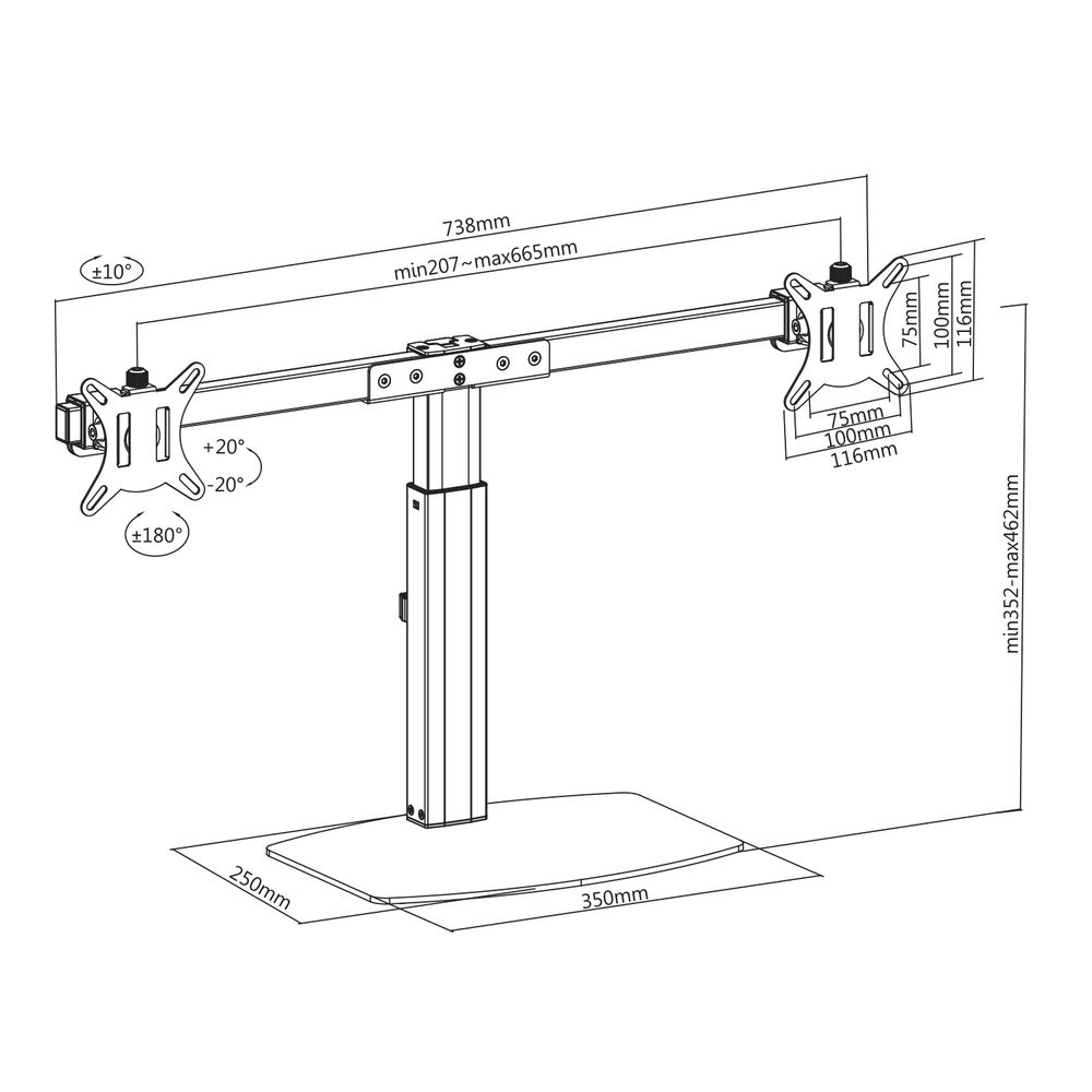 Free Standing Gas Spring Dual Monitor Arm Office Crossbar