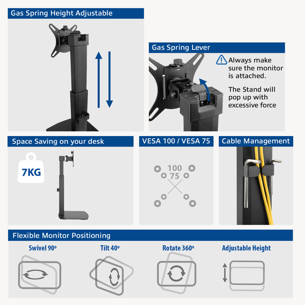 Free Standing Gas Spring Monitor Arm Office