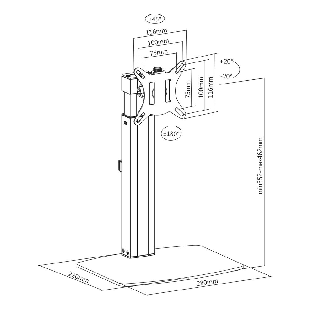 Free Standing Gas Spring Monitor Arm Office