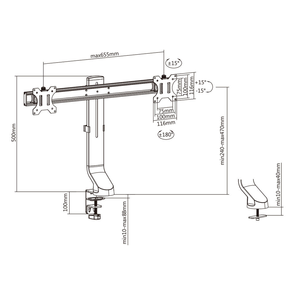 Dual Monitor Arm Office Quick Height Adjustment