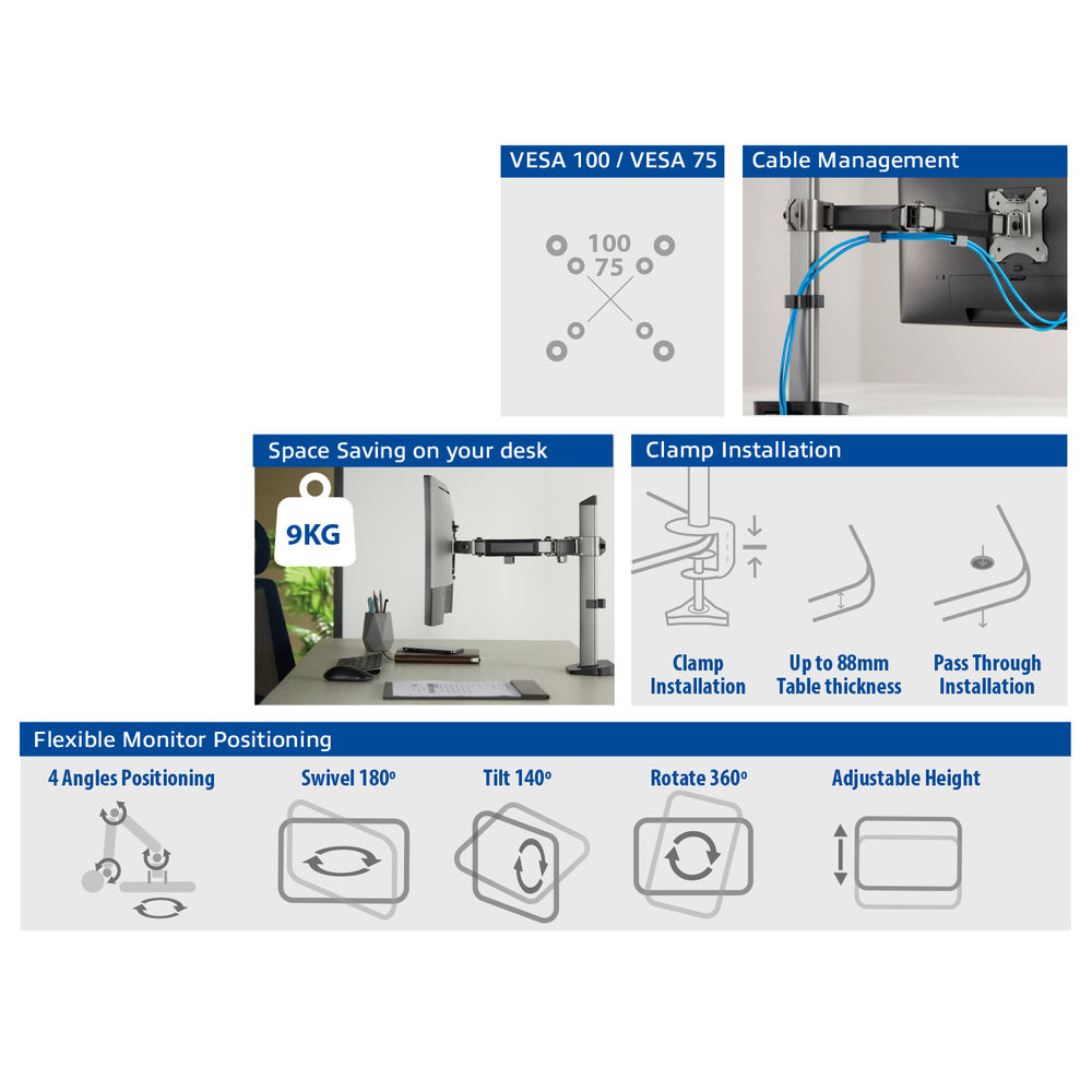 Single Monitor Arm Office, Silver