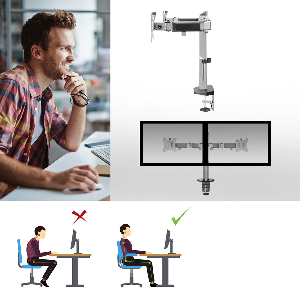 Dual Monitor Arm Office Silver