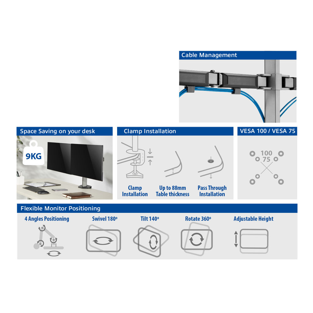 Dual Monitor Arm Office Silver